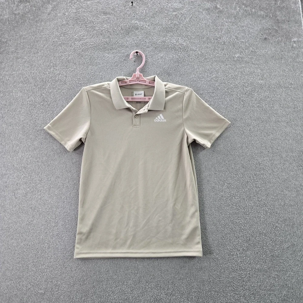 Adidas Boys Polo M (10/12) Beige‎ Embroidered  Logo AA0437 Short Sleeve NWT